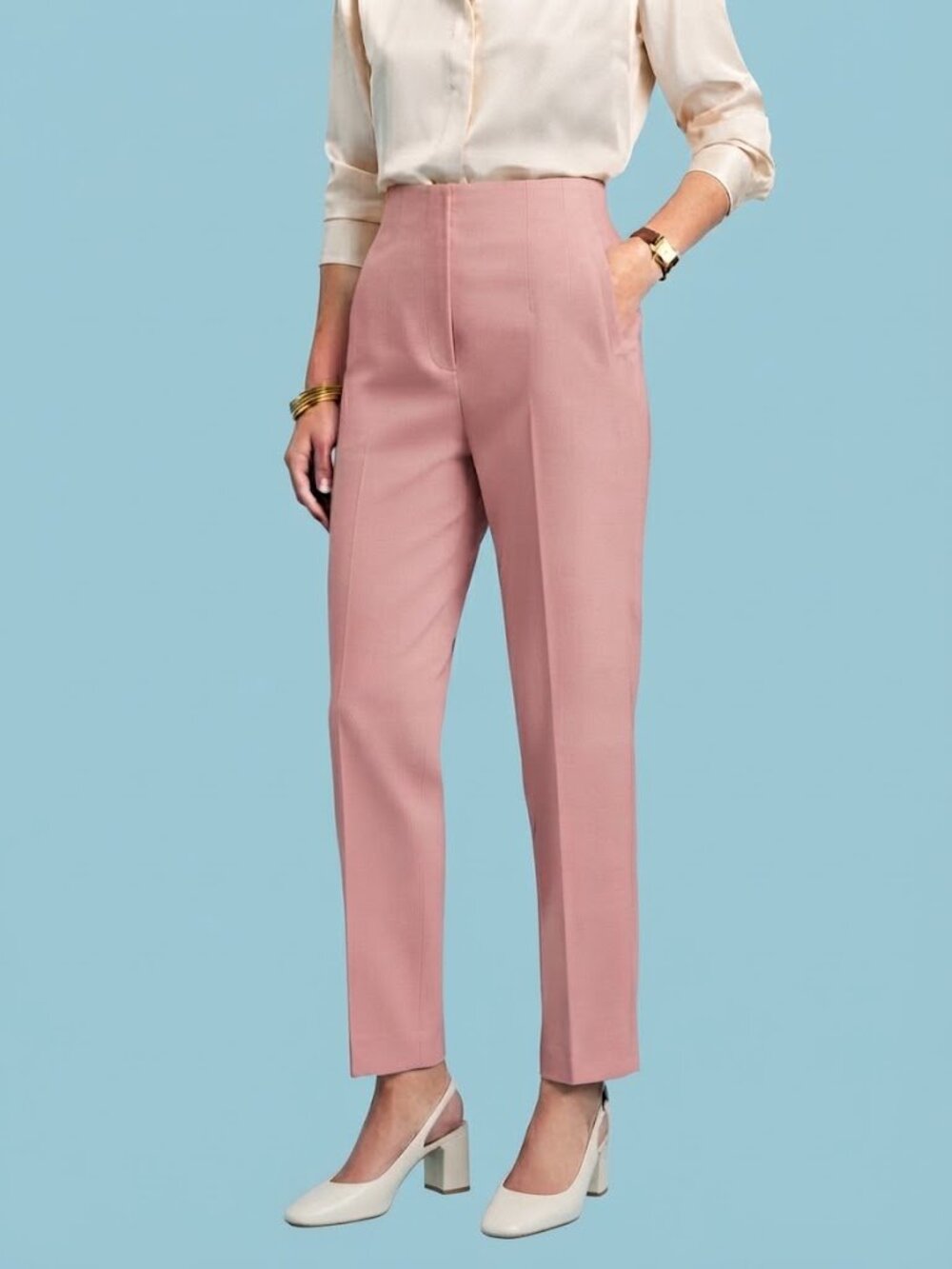 Zara Pink High-Waist Straight Leg Tailored Pants
